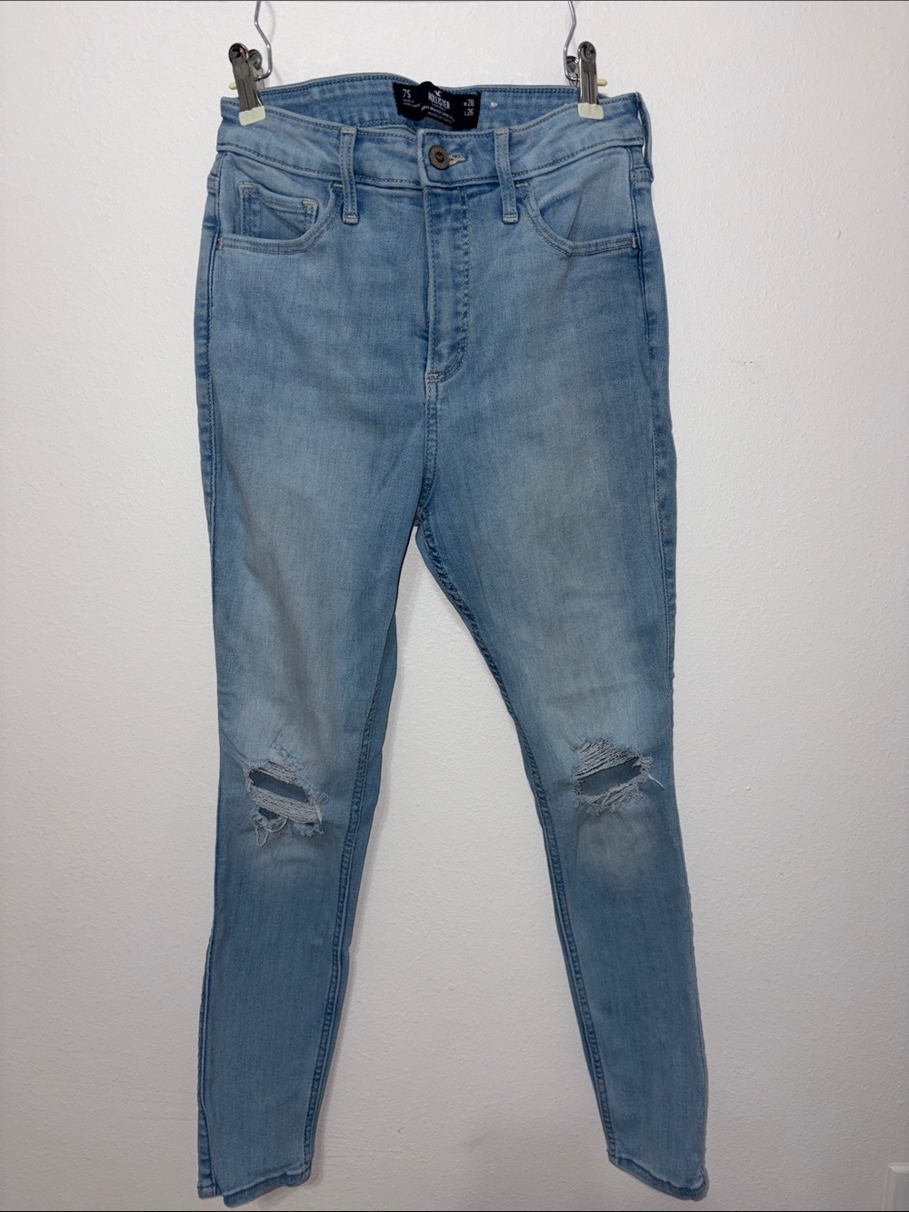 Hollister Light Blue Skinny Ripped Knee Jeans